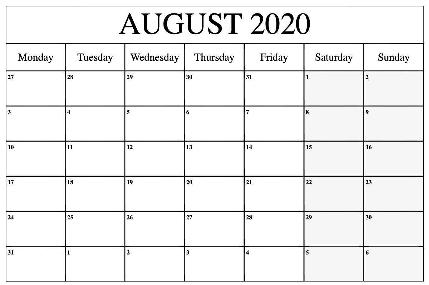 Editable August 2020 Calendar Excel Calendar.