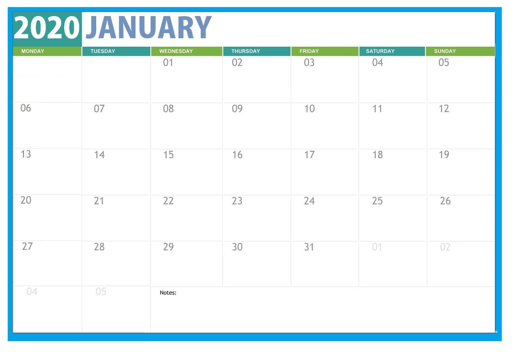 A Calendar For January 2020 Calendar Printables Free Templates