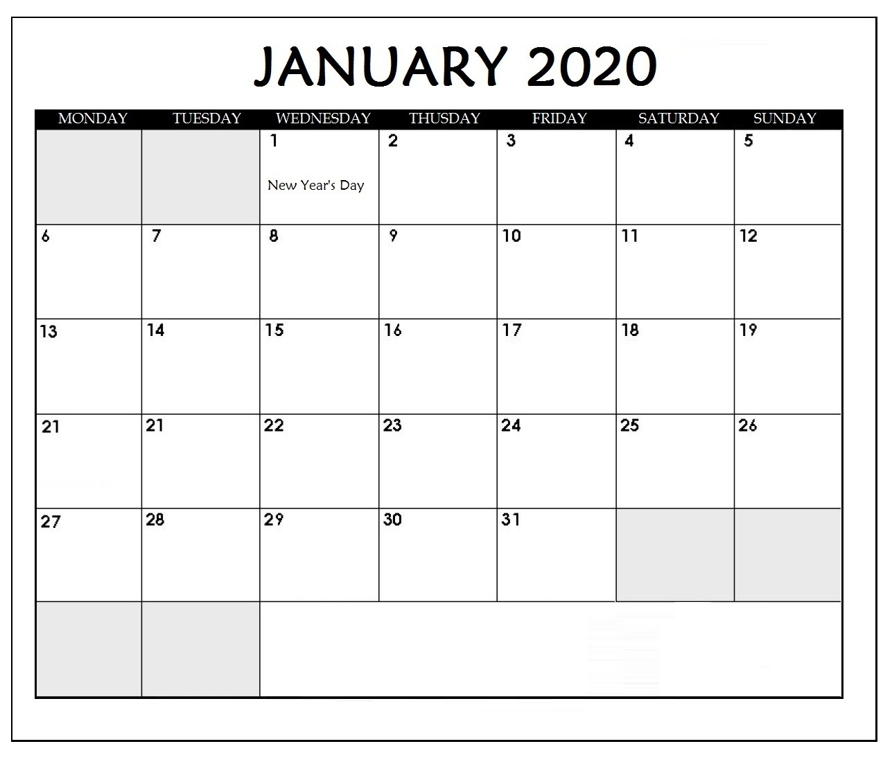 Editable January 2020 Calendar | Latest Calendar