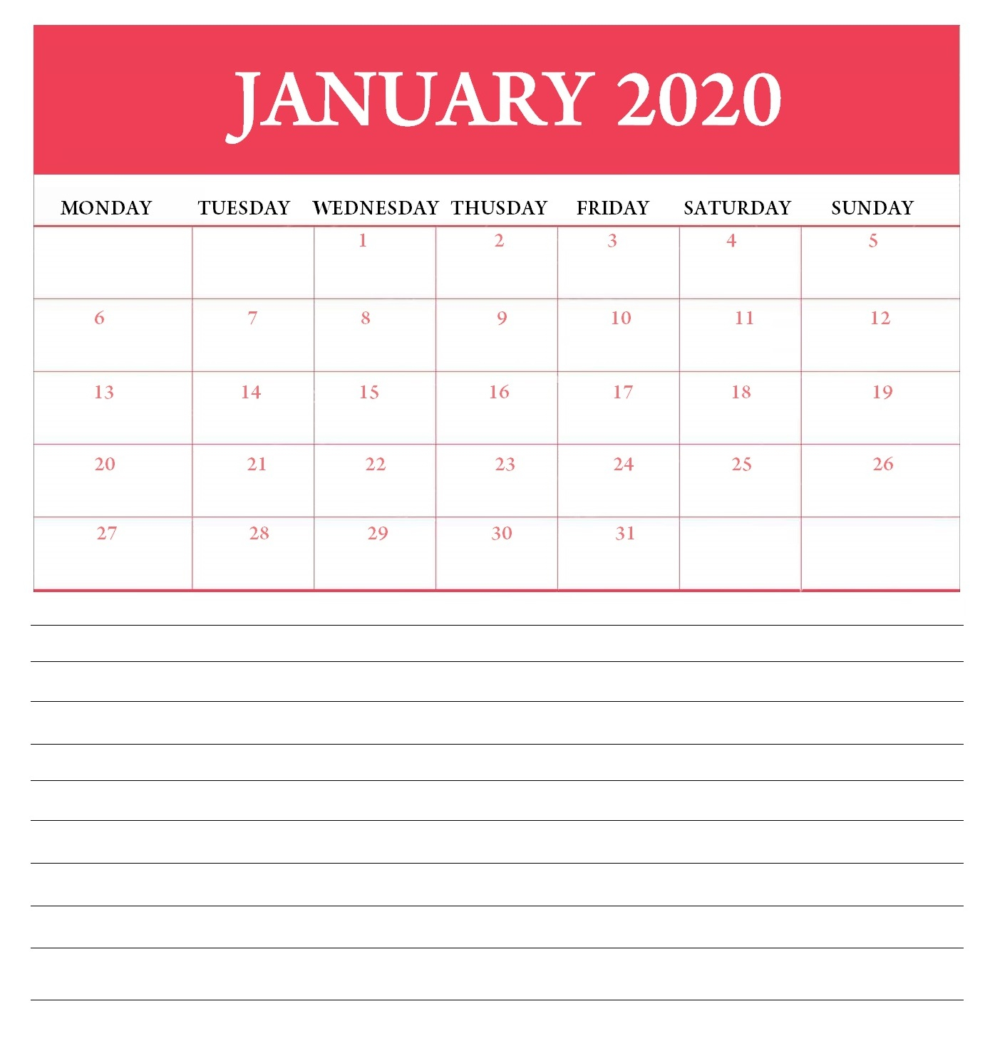 Editable January 2020 Calendar | Latest Calendar