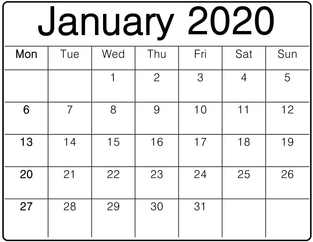 Editable January 2020 Calendar Word Template In Portrait