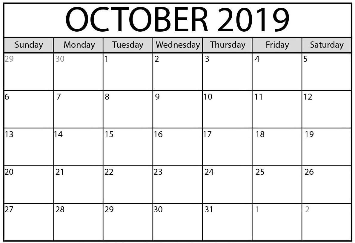 Editable October 2019 Printable Calendar | February