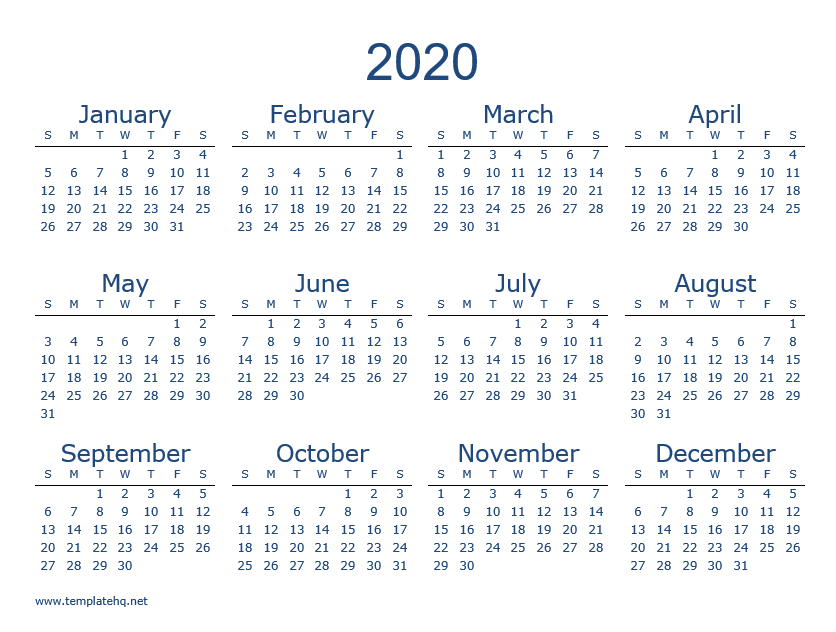 Free 2020 Calendar (Template &amp; Printable) - Calendar