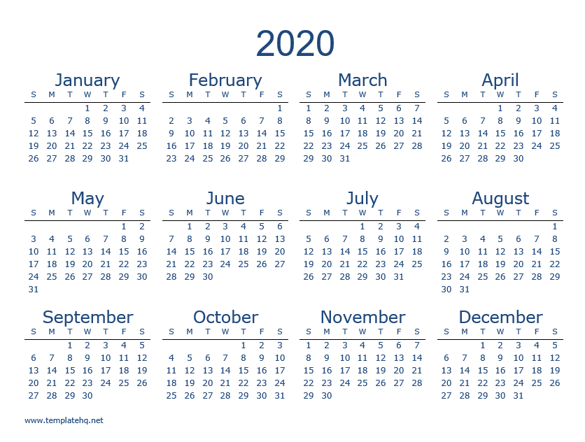 Print Yearly Calendar 2020 | Calendar Printables Free Templates