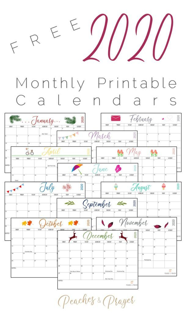 Free 2020 Monthly Calendar Printables {Two Options} | Kids