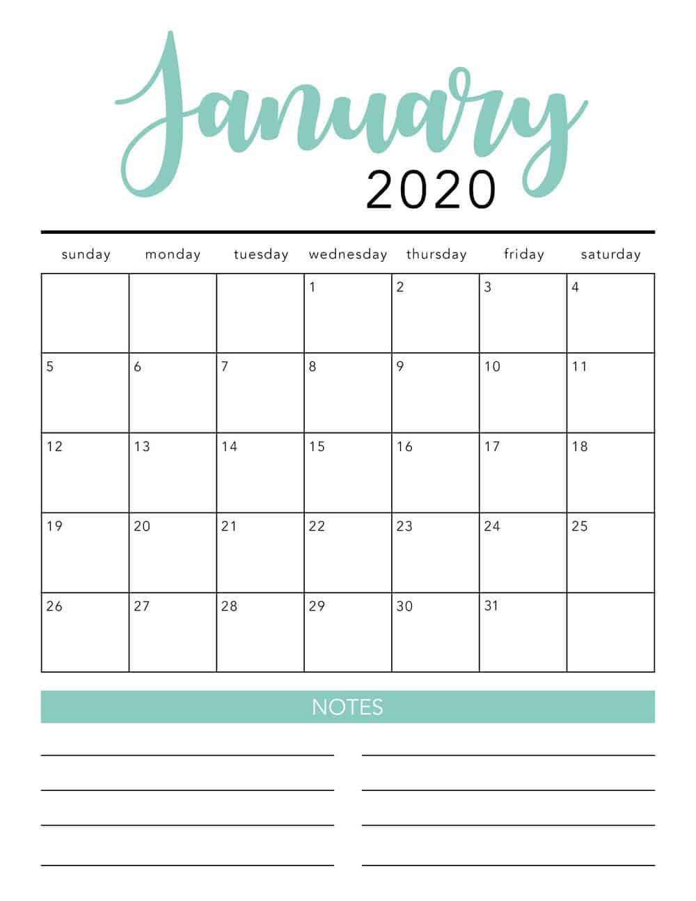 Free 2020 Printable Calendar Template (2 Colors!) - I