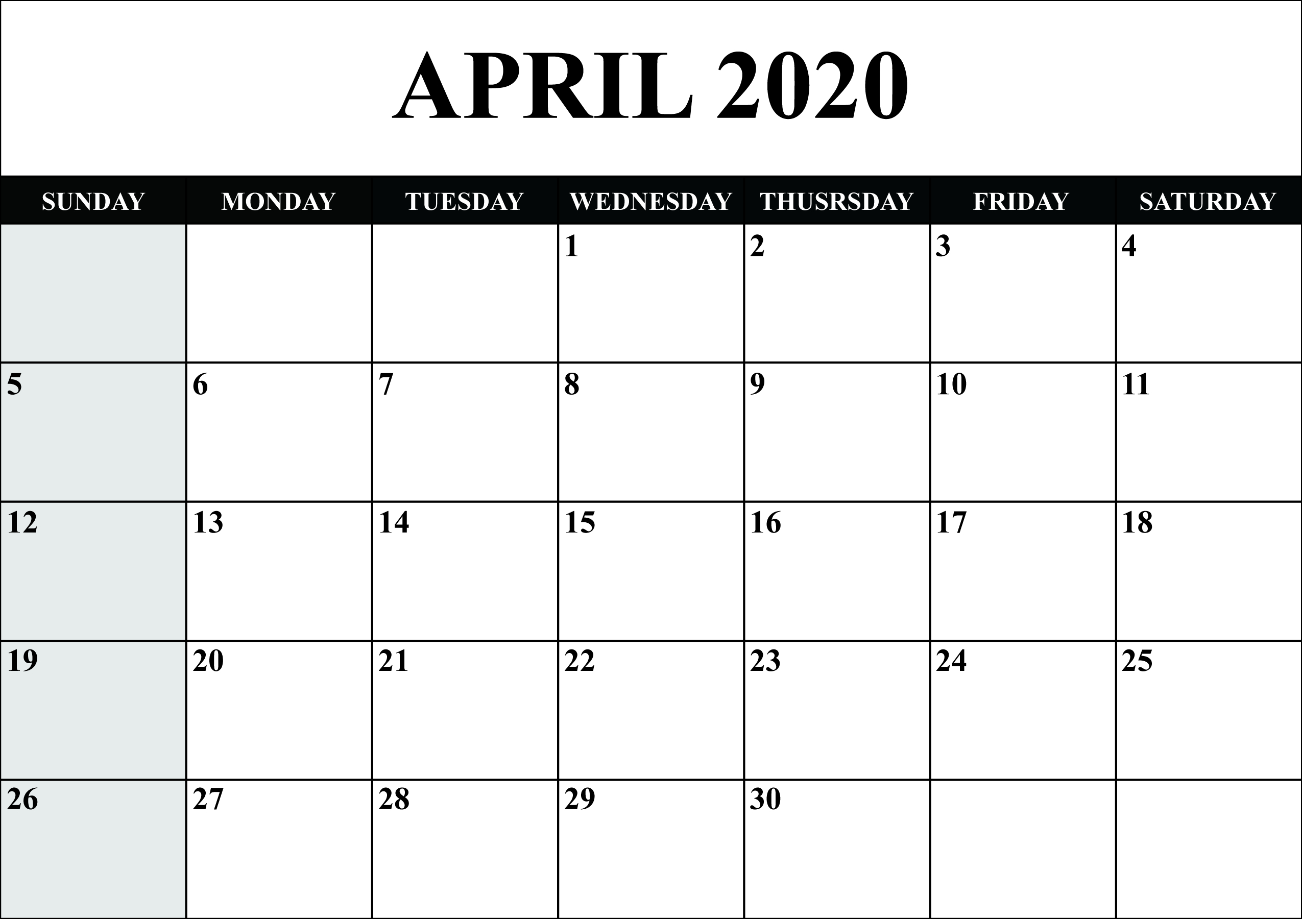 Free Blank April 2020 Calendar Printable In Pdf, Word, Excel