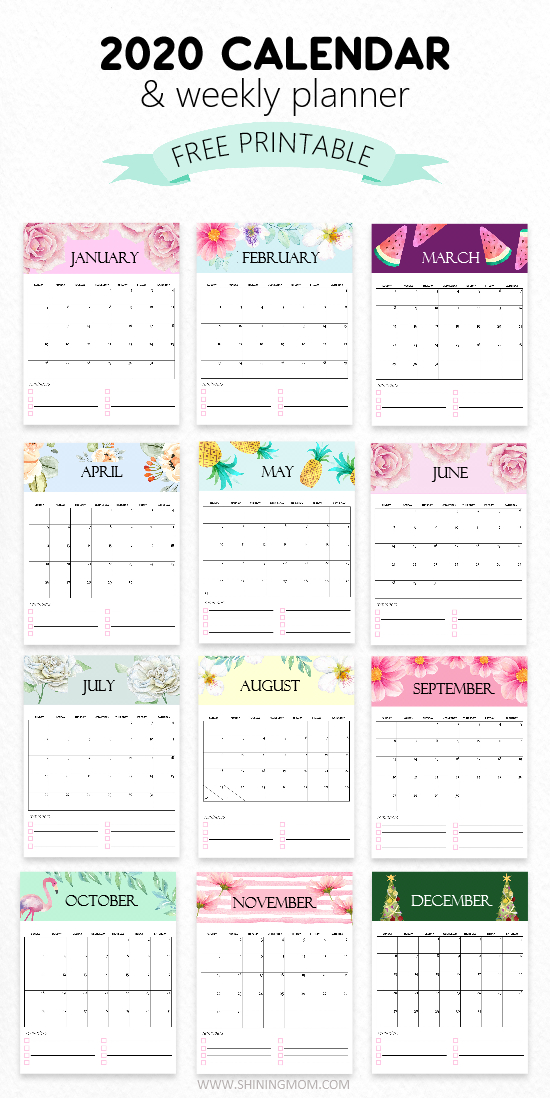 Free Calendar 2020 Printable: 12 Cute Monthly Designs To Love!