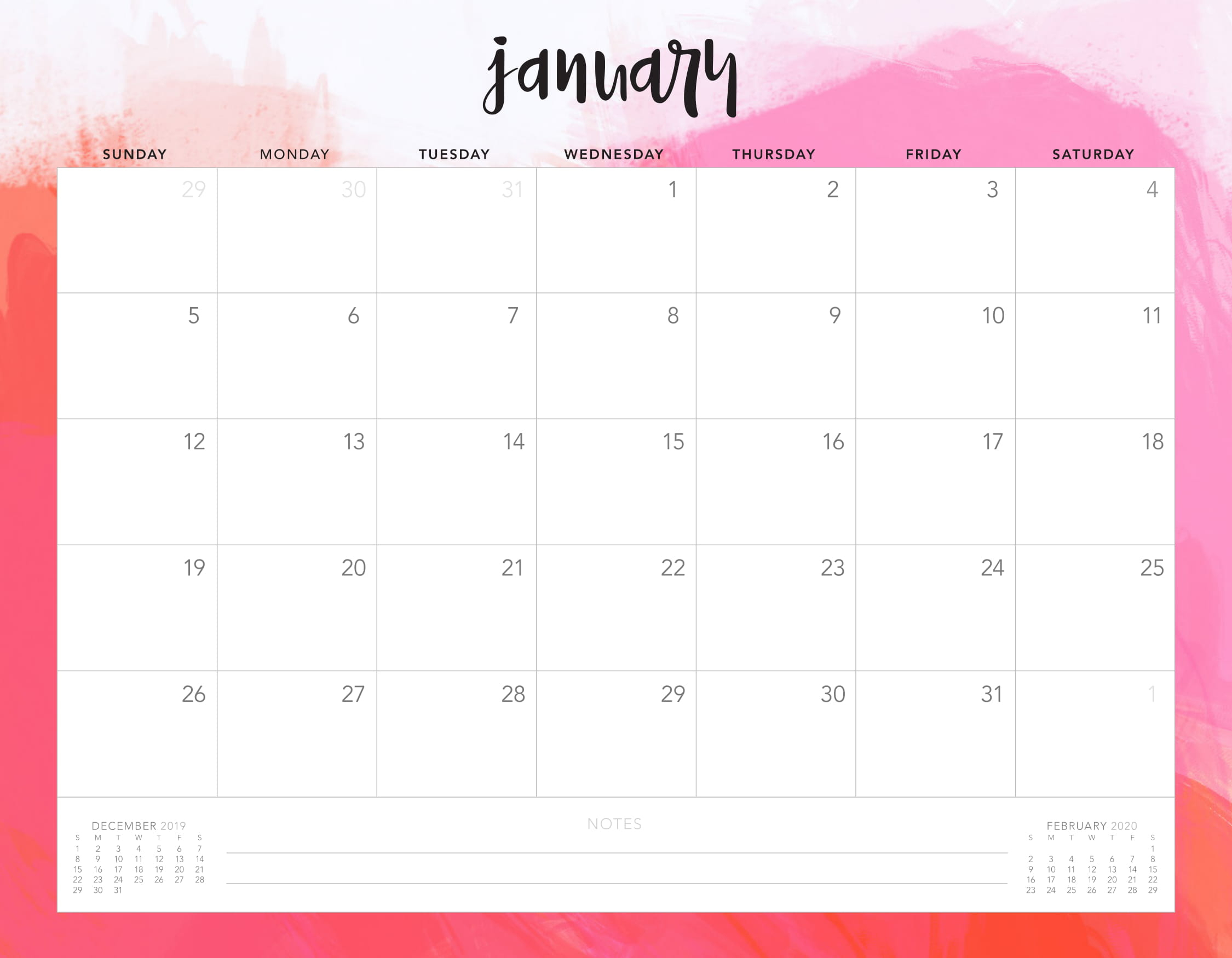 Free Calendar For January 2020 Editable | Free Printable