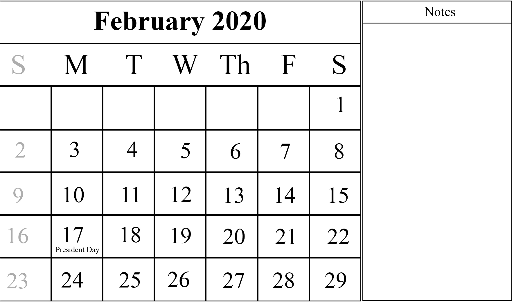 Free Download February 2020 Printable Calendar { Pdf,Excel