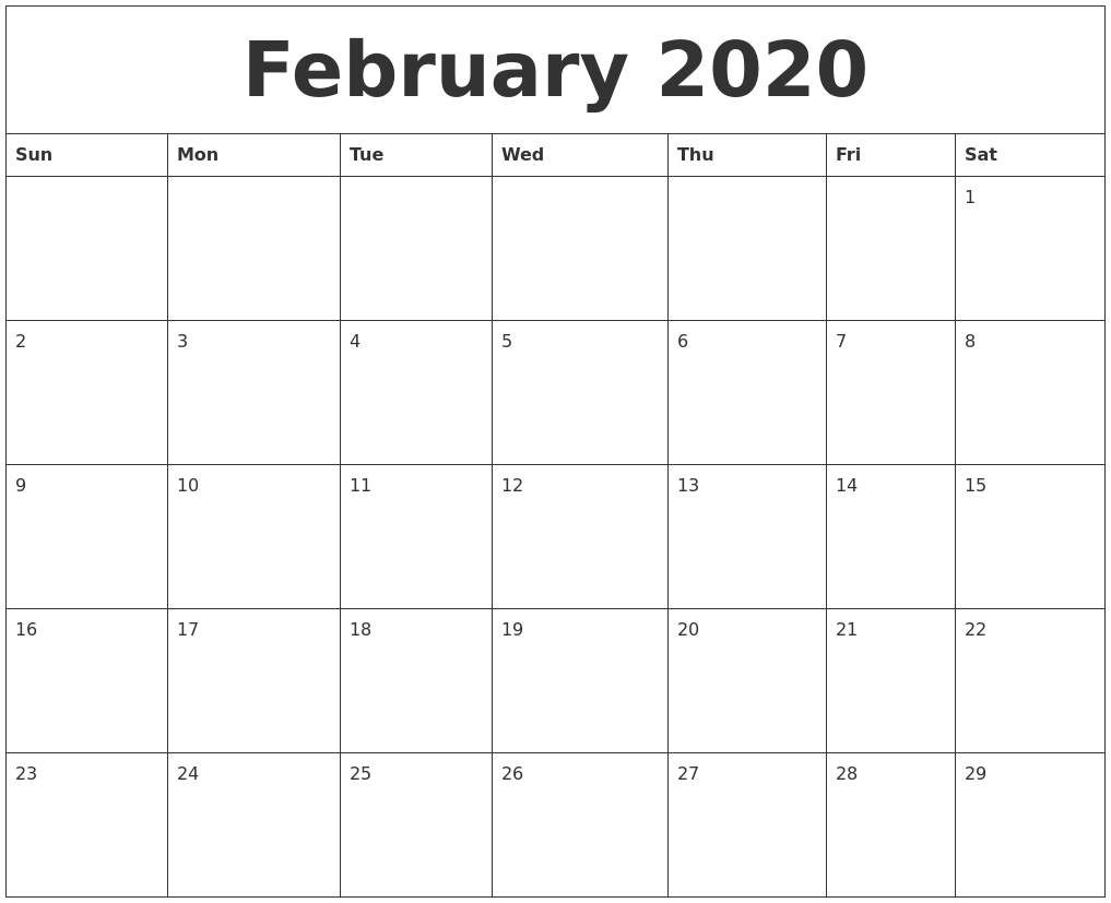 Free February 2020 Calendar Printable (Leap Year) - Blank