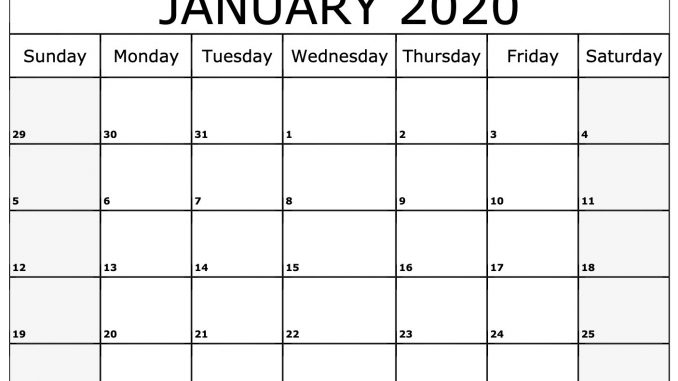 Free Fillable January Calendar 2020 Printable Editable