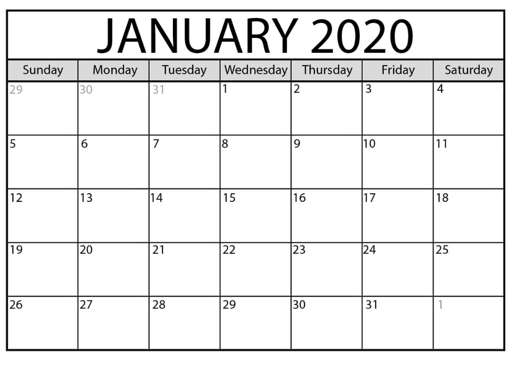 Free January 2020 Printable Calendar Editable Datesheet