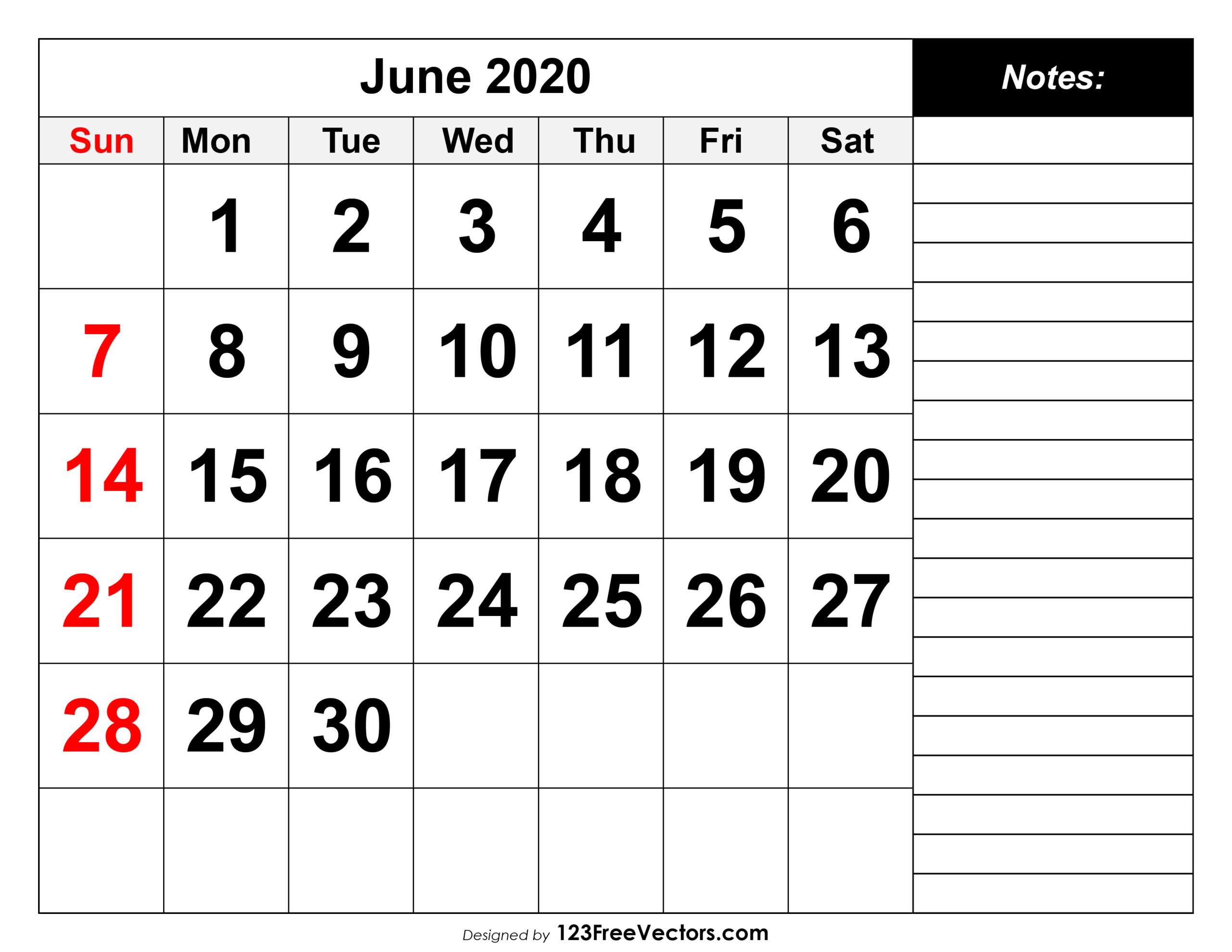 Print A Calendar June 2020