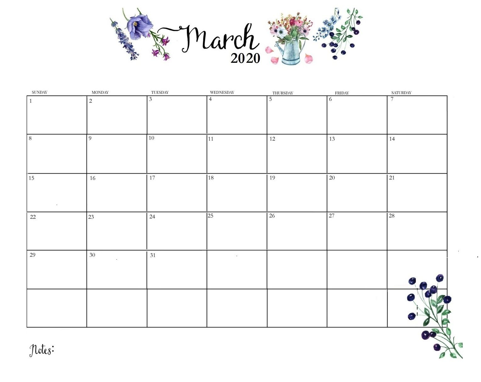 Free March 2020 Floral Calendar In 2020 | December