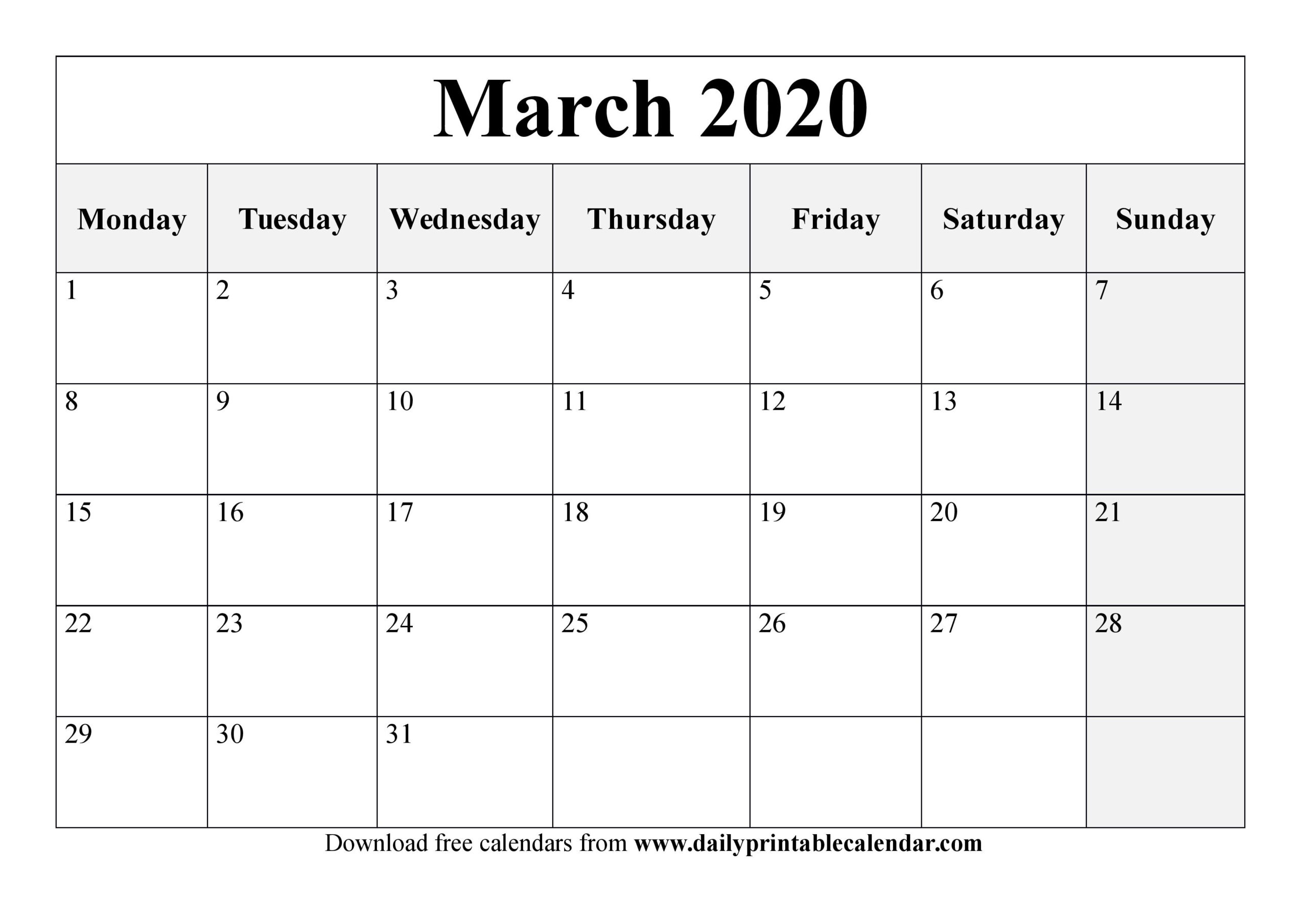 Free March 2020 Printable Calendar - Blank Templates