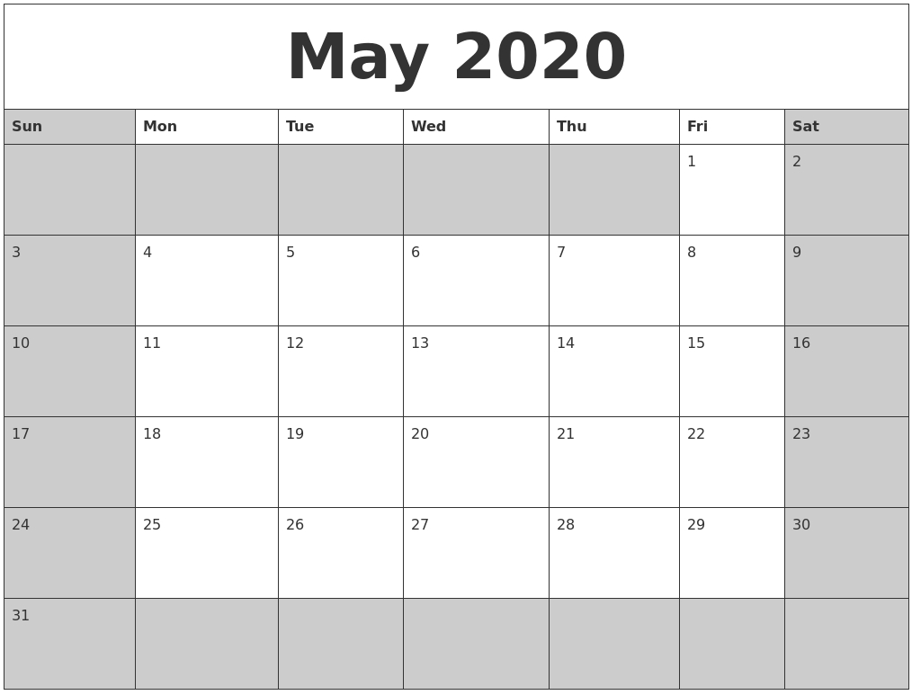 Free May 2020 Calendar Excel Format - One Platform For