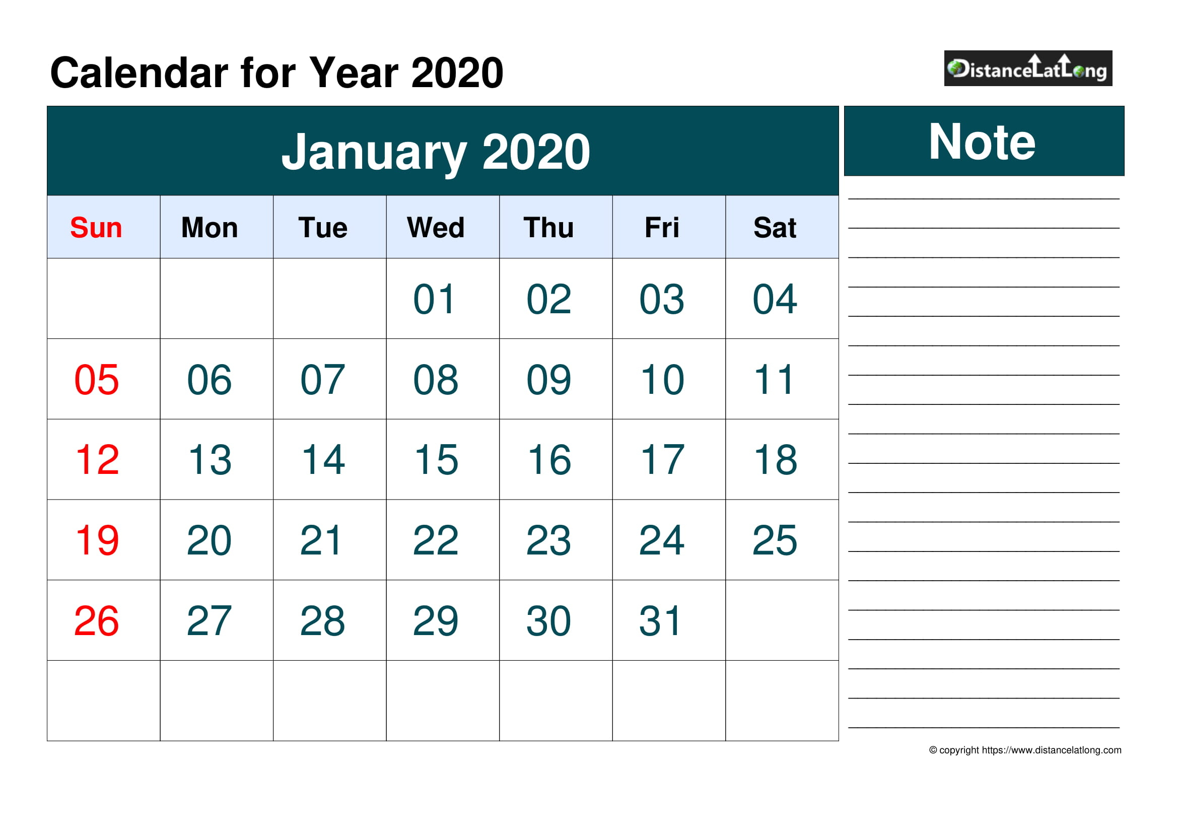 printable calendar january 2020 landscape calendar printables free