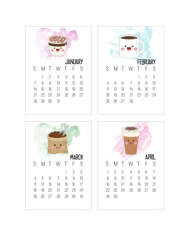 Free Printable 2018 Kawaii Coffee Journal Card Calendar