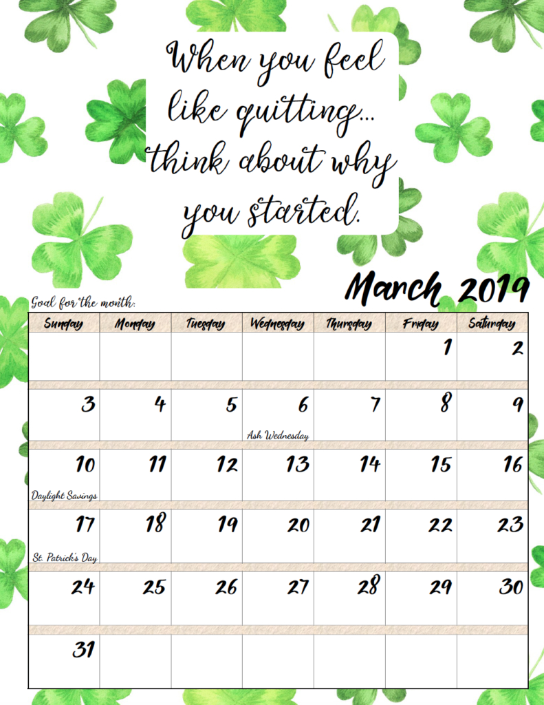 Free Printable 2019 Monthly Motivational Calendars