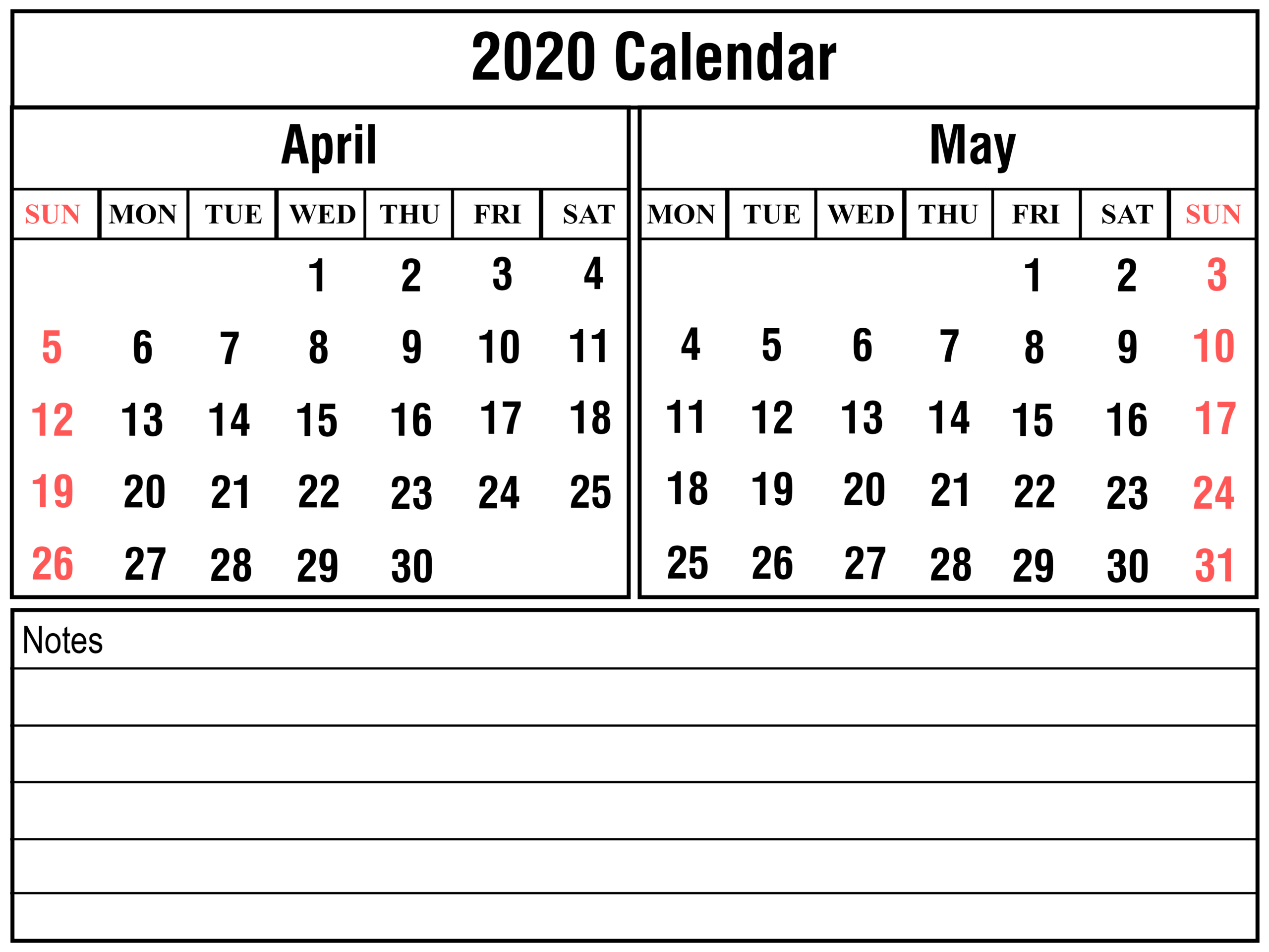 Free Printable April 2020 Calendar Template Cute And
