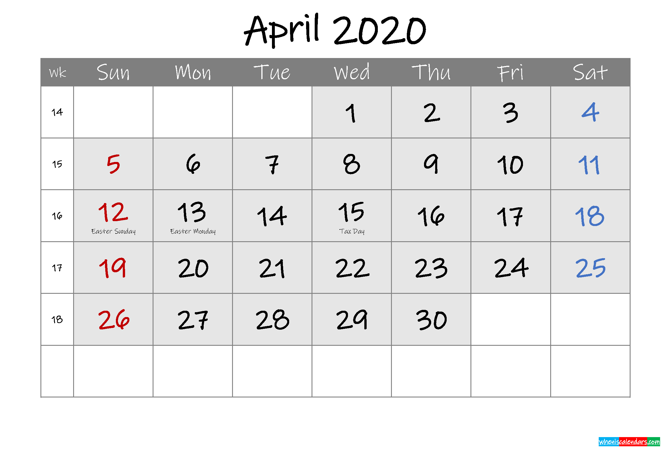 April 8 2020 Calendar