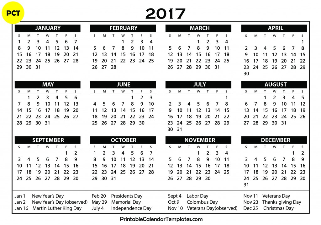 Free Printable Calendar 2017