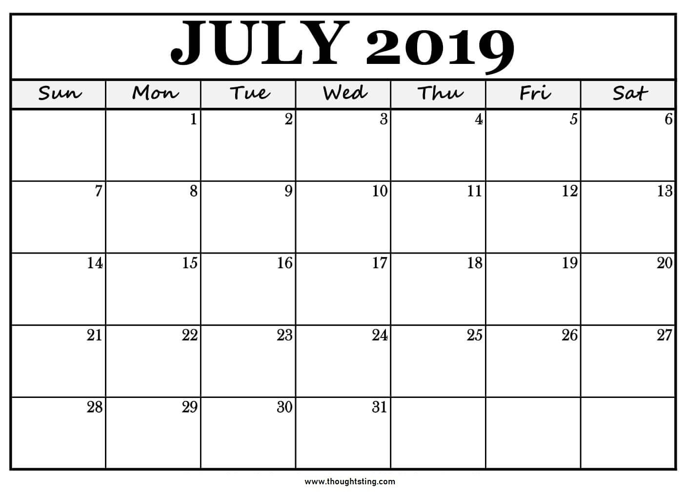 Printable Calendar With Large Boxes