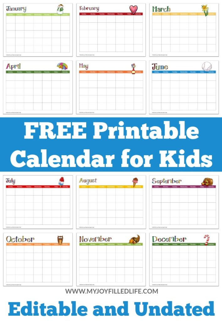 Free Printable Calendar For Kids – Editable &amp; Undated - My