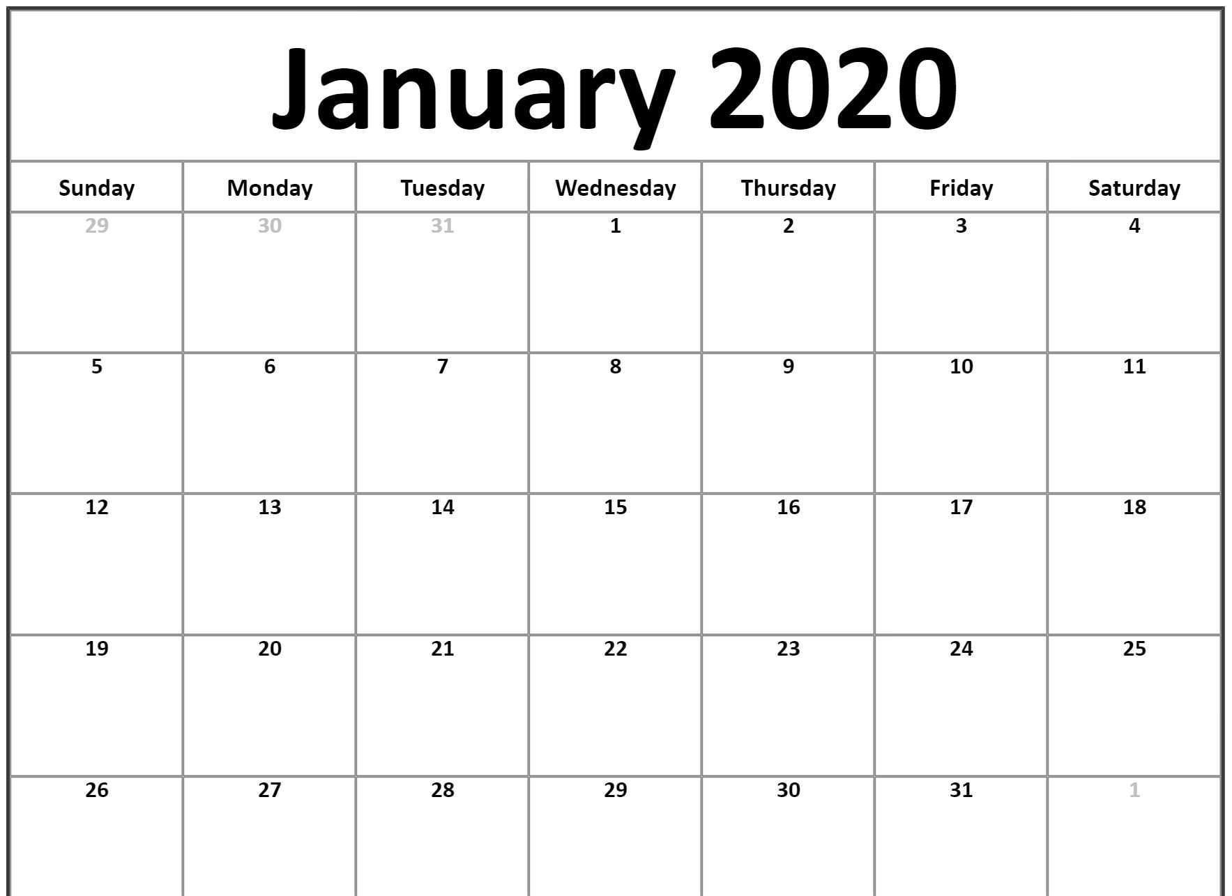 Printable Calendar January 2020 Landscape Calendar Printables Free