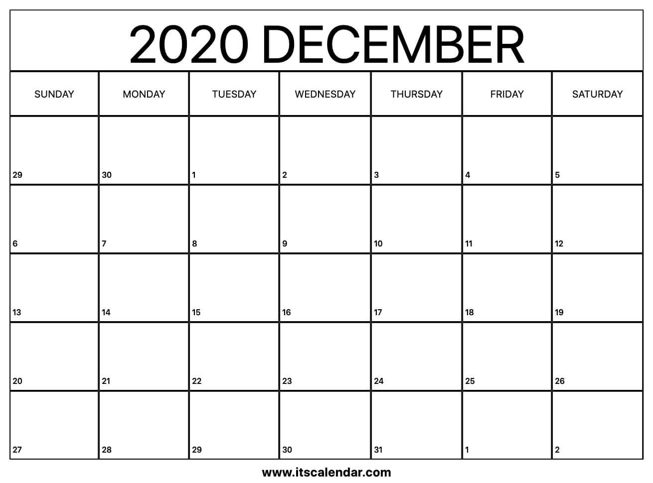 Free Printable Calendar Of December 2020 | Calendar Printables Free ...