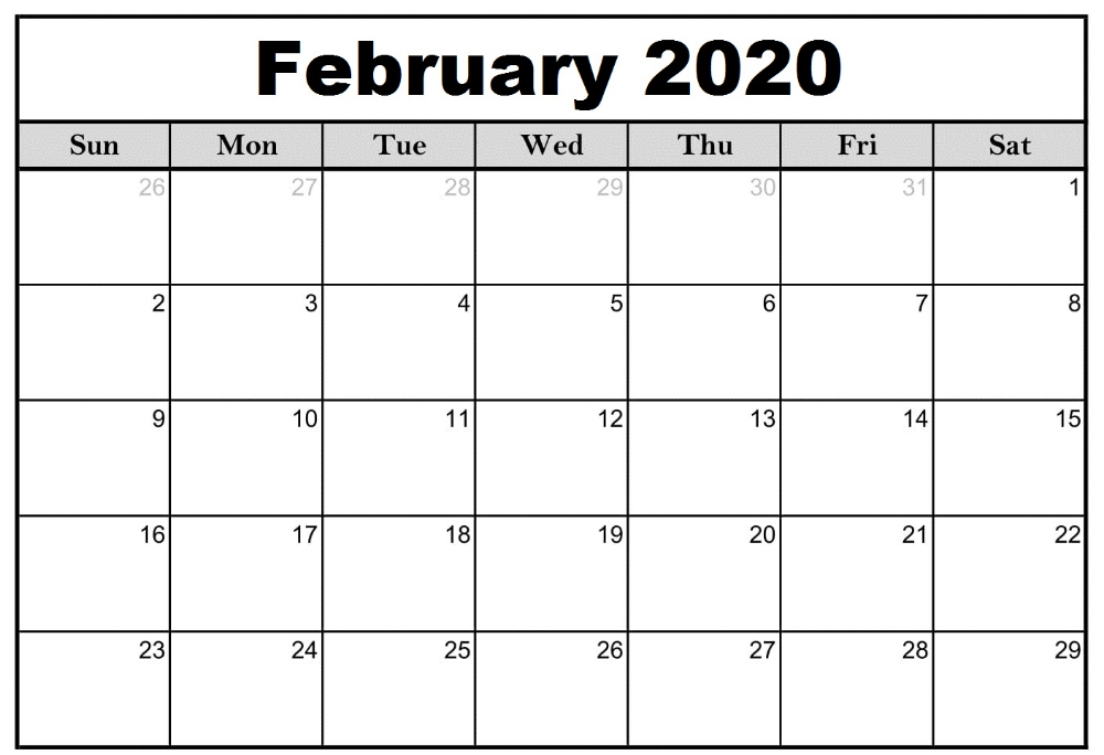 Free Printable February 2020 Calendar – For Examination