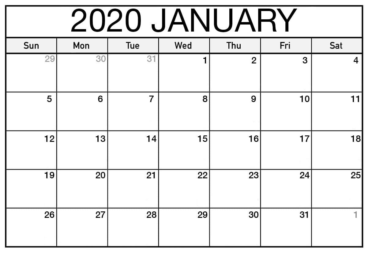 Free Printable January 2020 Calendar Blank Template - Net