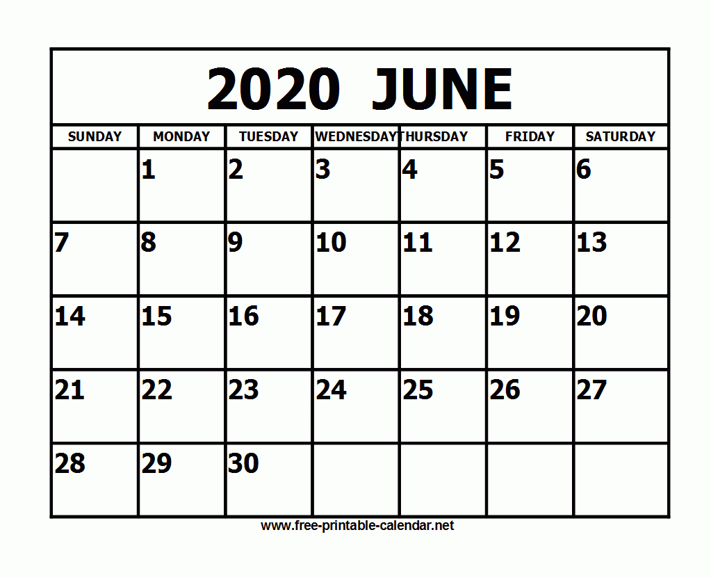 Free Printable June 2020 Calendar