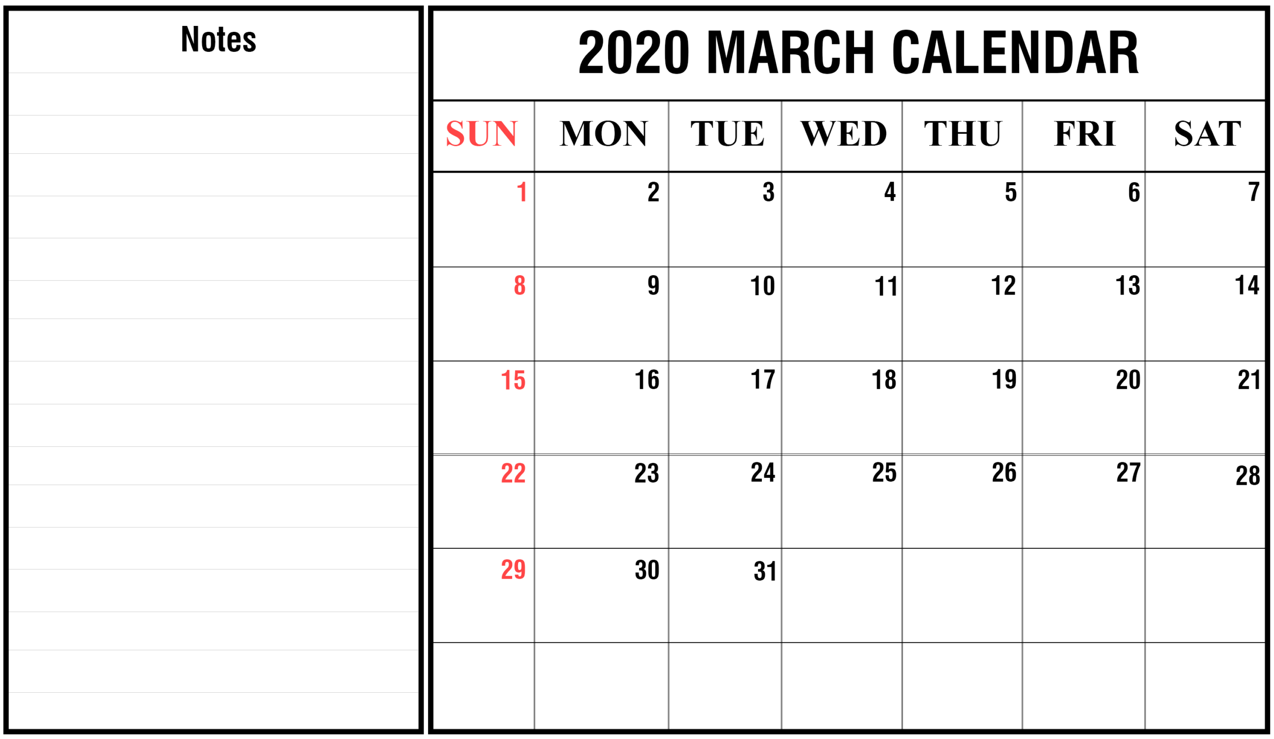 Free Printable March 2020 Calendar Templates [Pdf,Word,Excel]