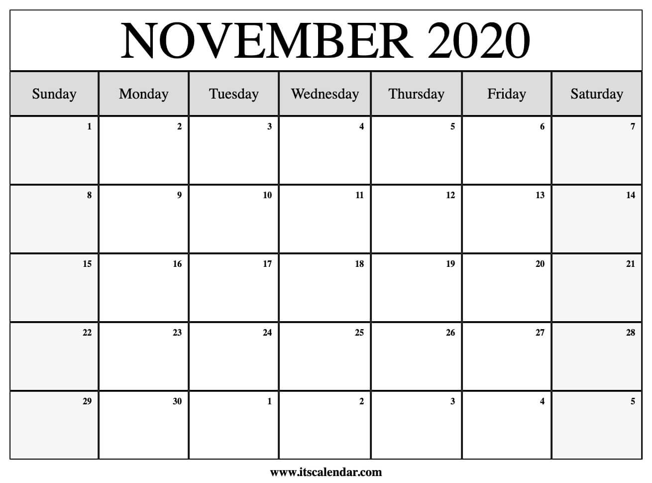 Free Printable Calendar Of November 2020 | Calendar Printables Free ...