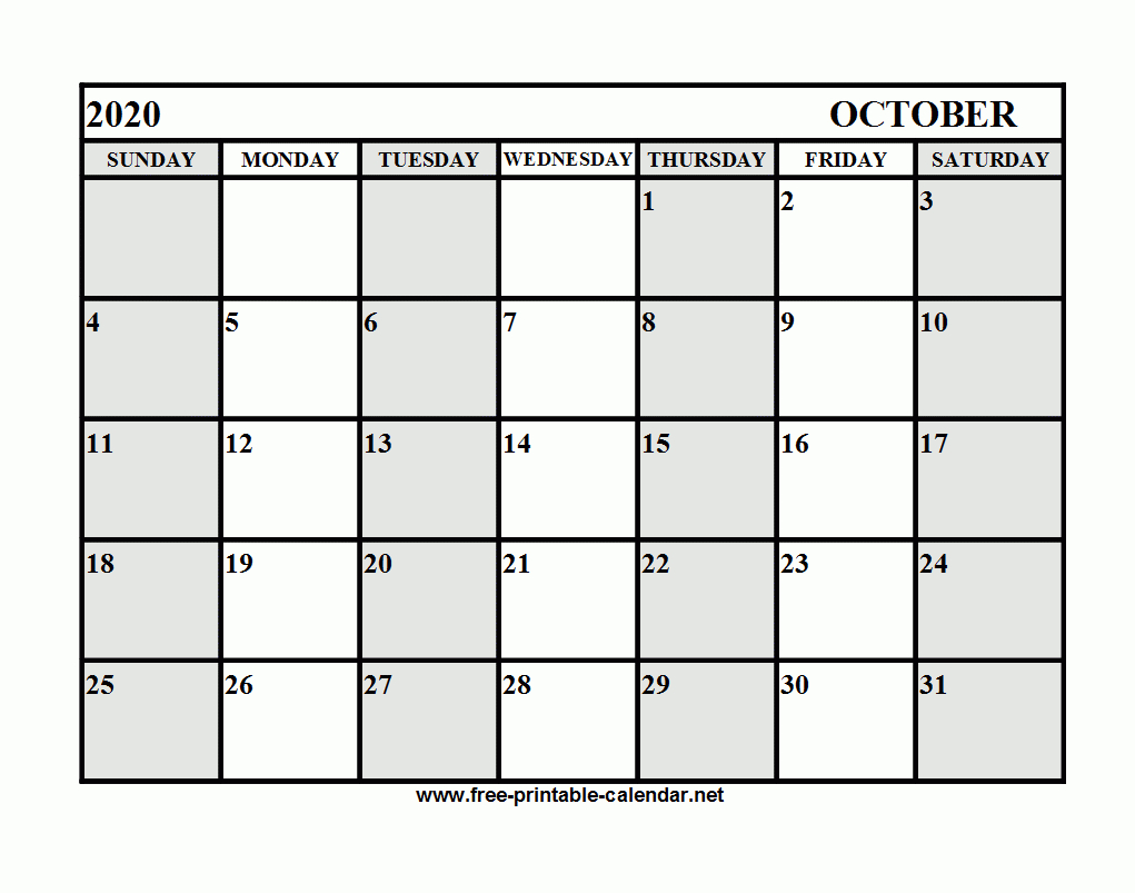 Free Printable October 2020 Calendar