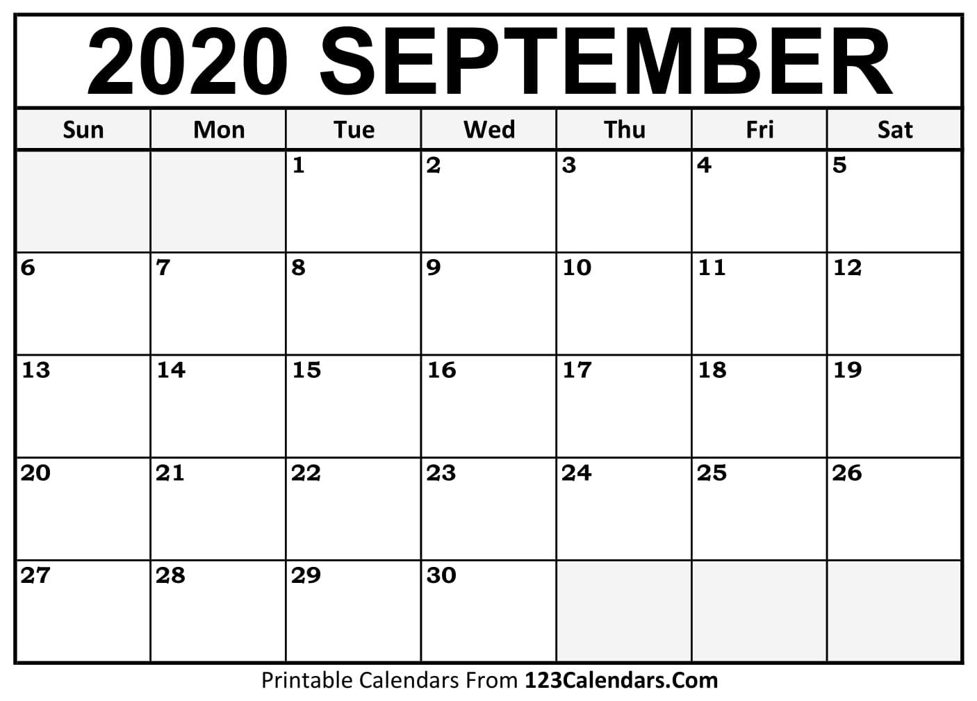 Free September 2020 Calendar | 123Calendars