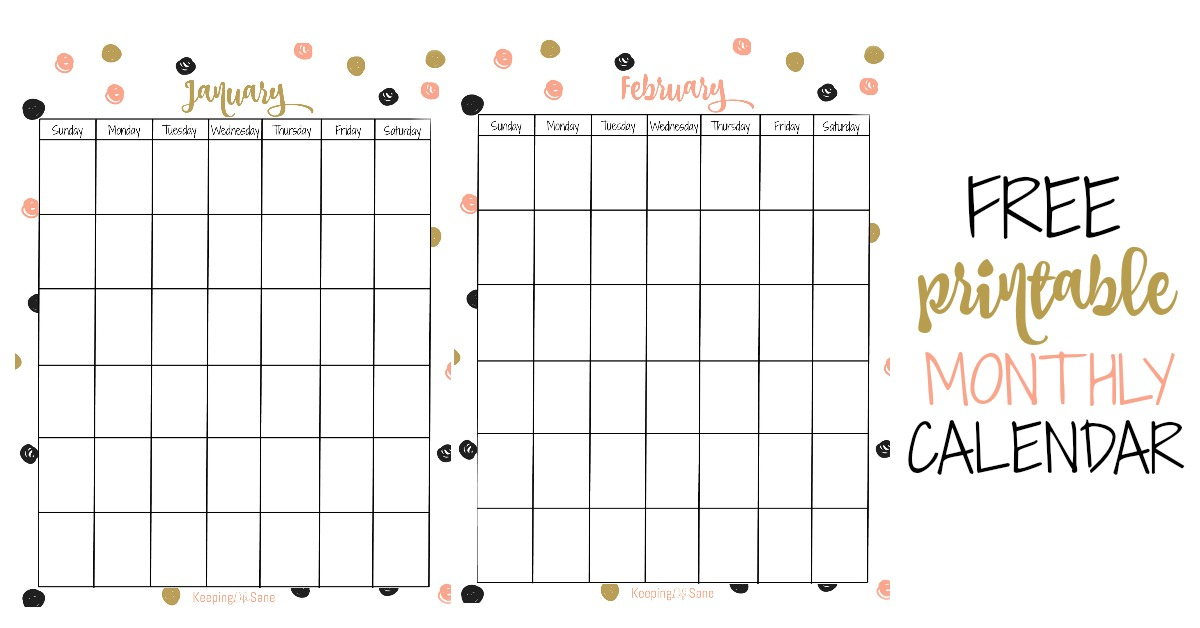 Free Vertical Printable Monthly Calendar - Keeping Life Sane