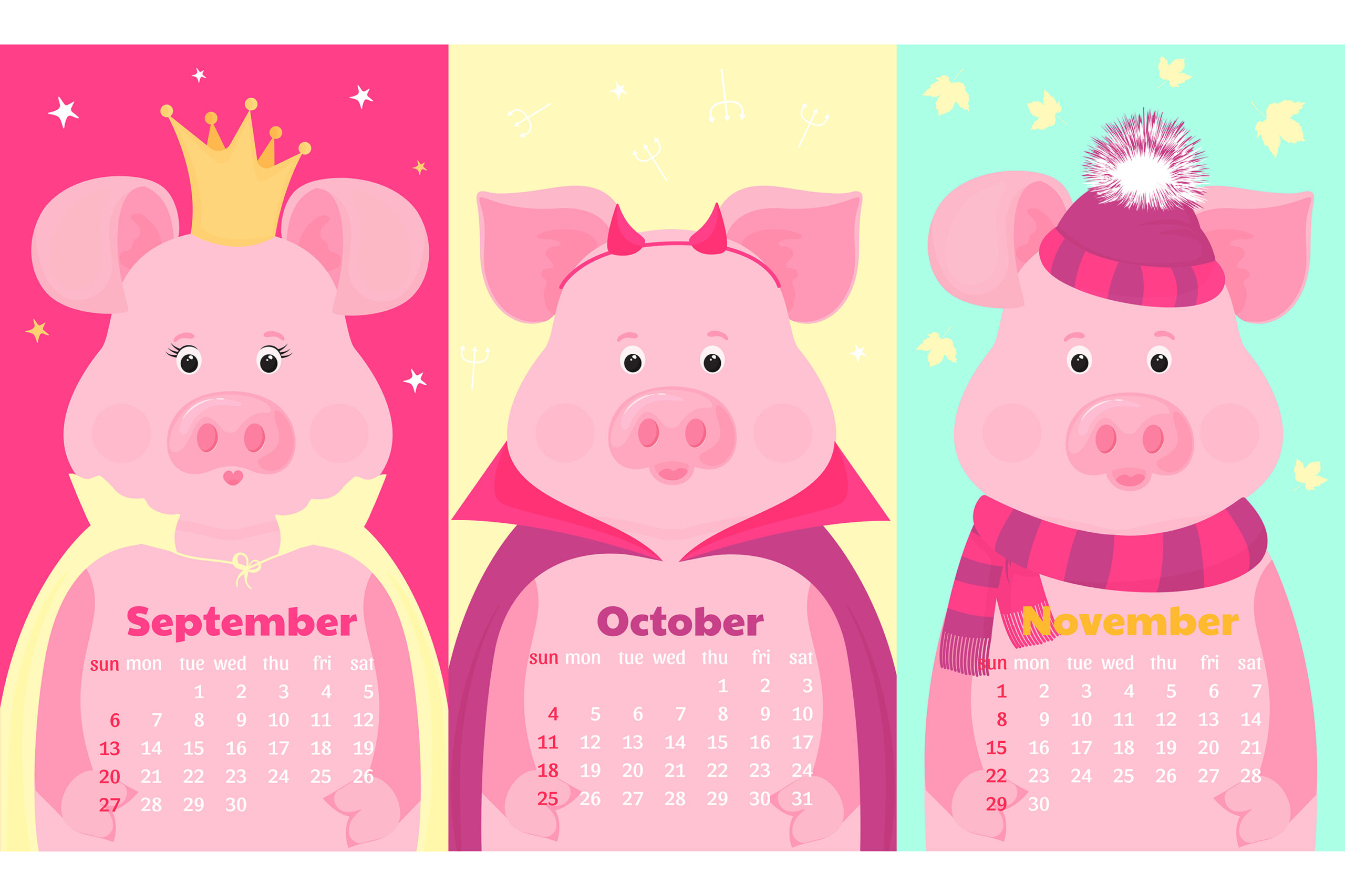 Funny Pigs . Calendar For 2020