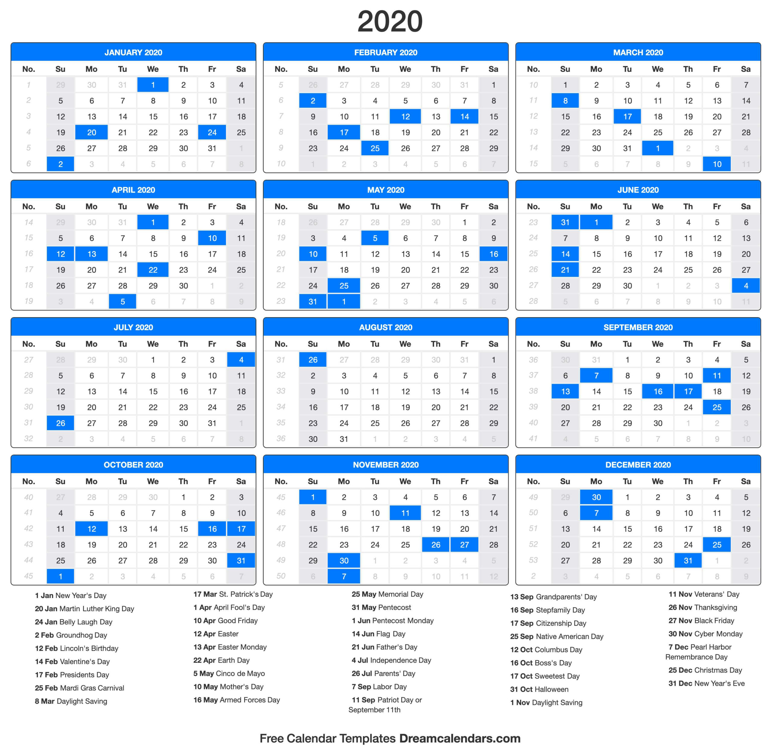 Government Calendar 2020 With Holidays | Calendar