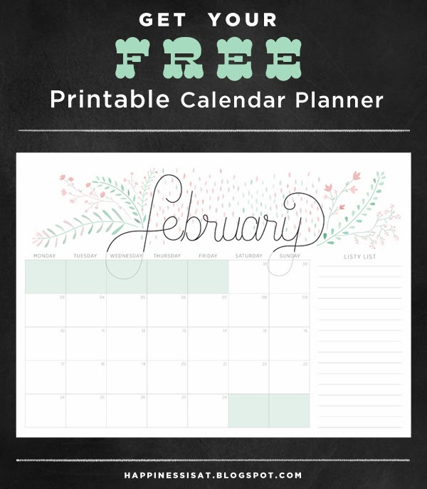 Happiness Is: February Free Calendar Planner
