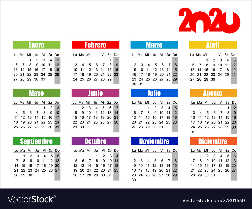 Horizontal Color Pocket Calendar On 2020 Year Vector Image