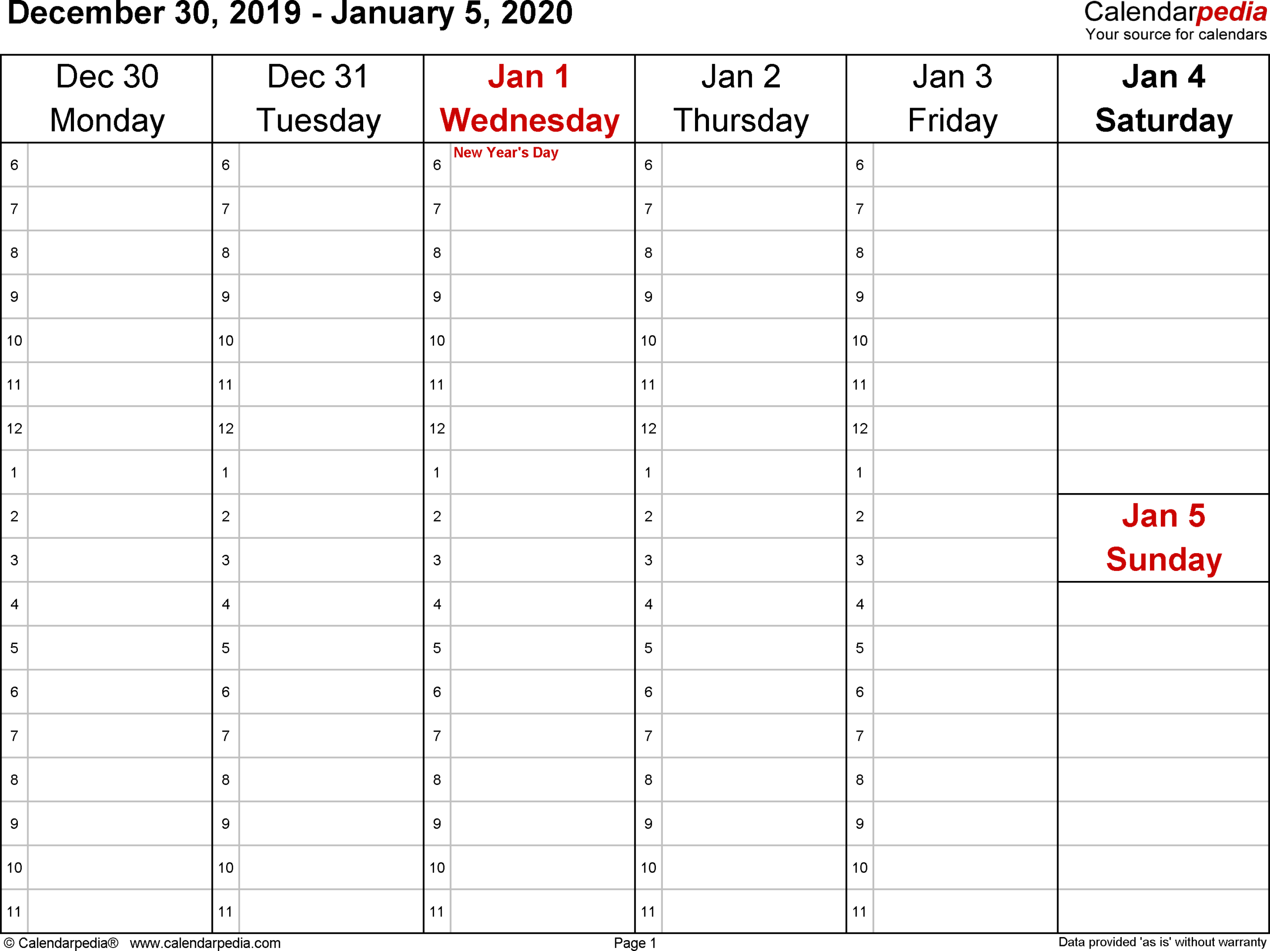 Hourly Calendar Template 2020 | Example Calendar Printable