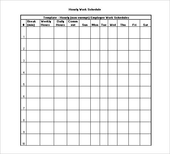 Hourly Schedule Template – Task List Templates