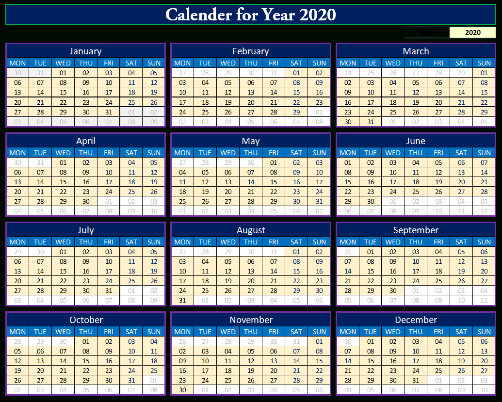 Excel Calendar Template For 2020 And Beyond Riset 6338