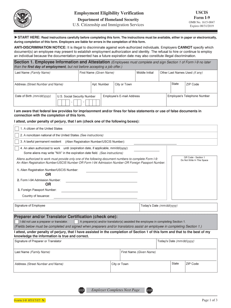 I9 Forms 2020 Printable | Calendar Template Printable