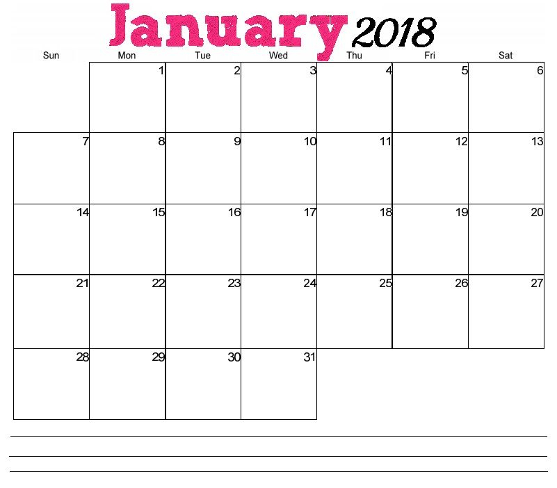 January 2018 Horizontal Calendar | Calendar, Free