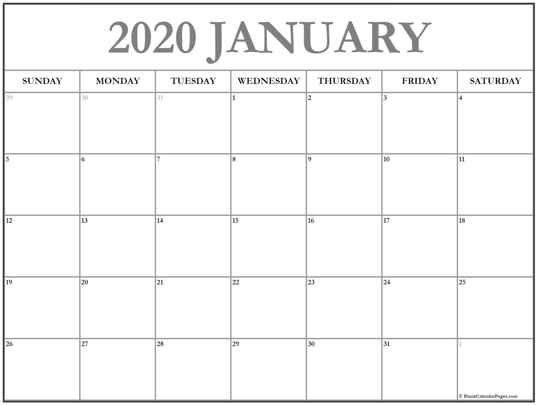 January 2020 Calendar | 56+ Templates Of 2020 Printable