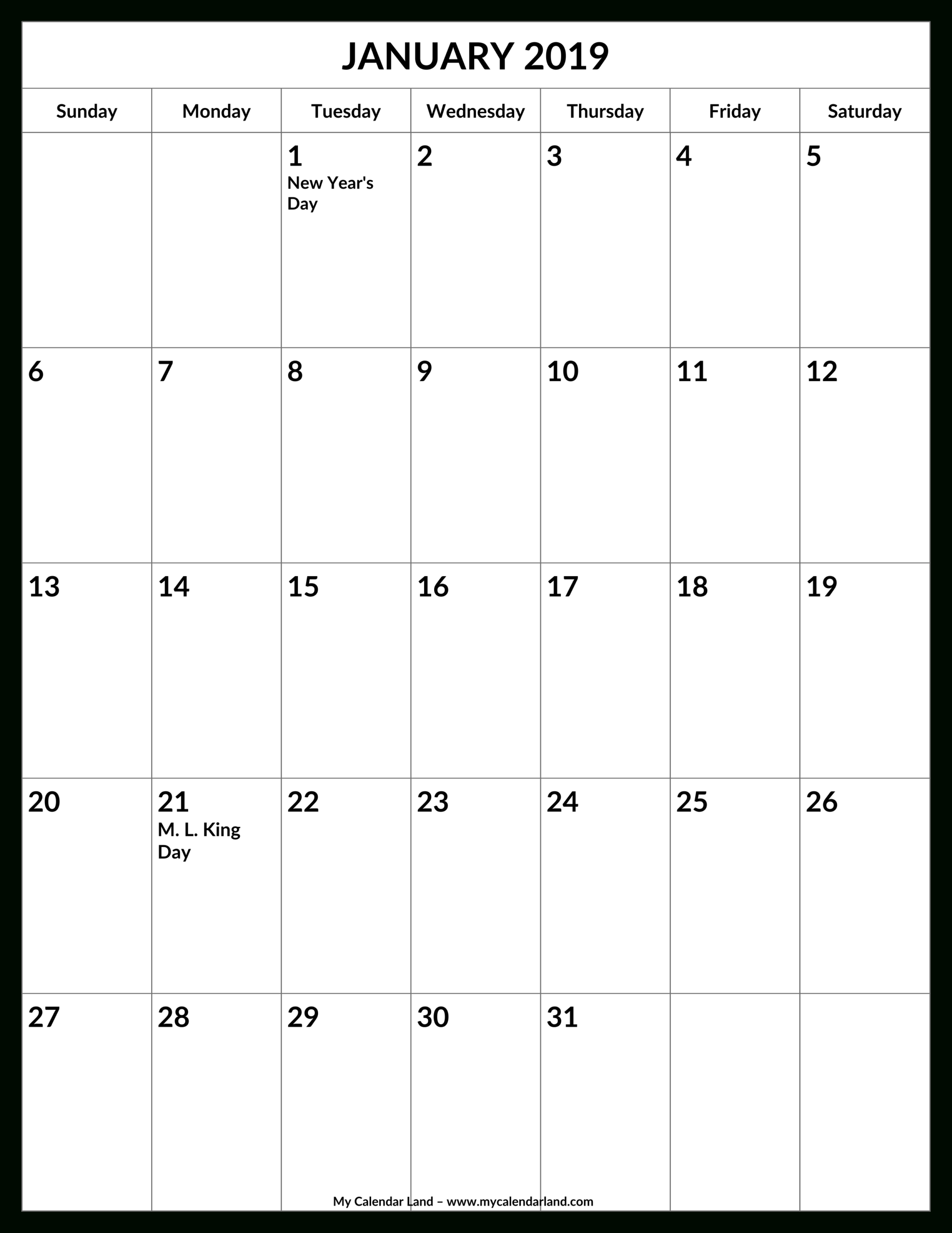 January 2020 Calendar - My Calendar Land